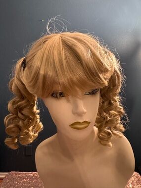 Acer Honey Blonde Curly Pigtail Wig with Full Bangs